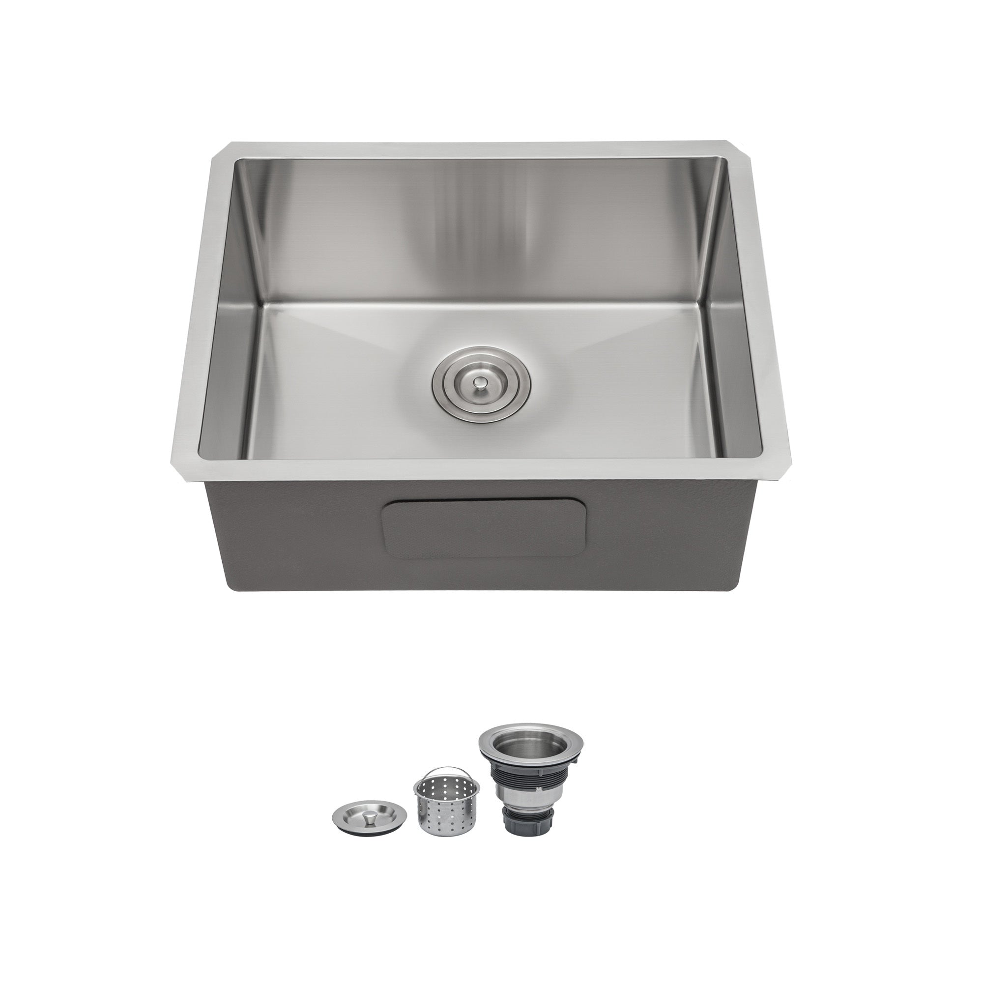 23 Inch Undermount Stainless Steel Kitchen Sink in Brushed Nickel, 16 Gauge, 9 Inch Deep Single Bowl with Drain Assembly