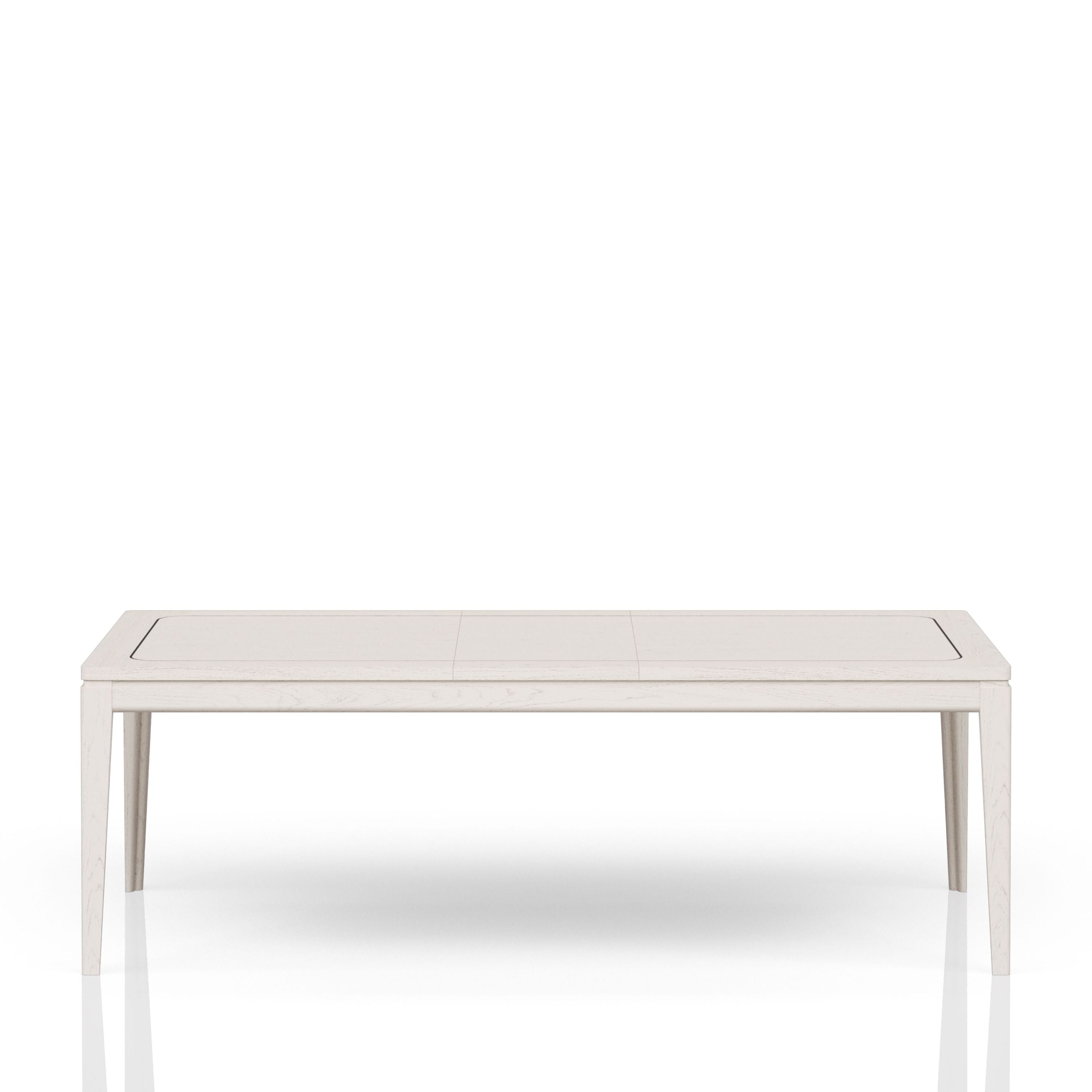Expandable Dining Table with Metal Inlay - Vanilla Finish, Solid Wood and MDF, 72-90 Inches
