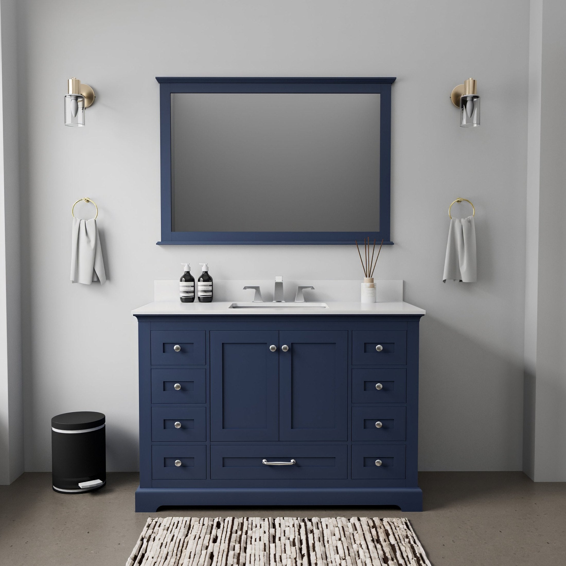 Navy Blue Single Bath Vanity 48 in. W x 22 in. D, with Cultured Marble Top