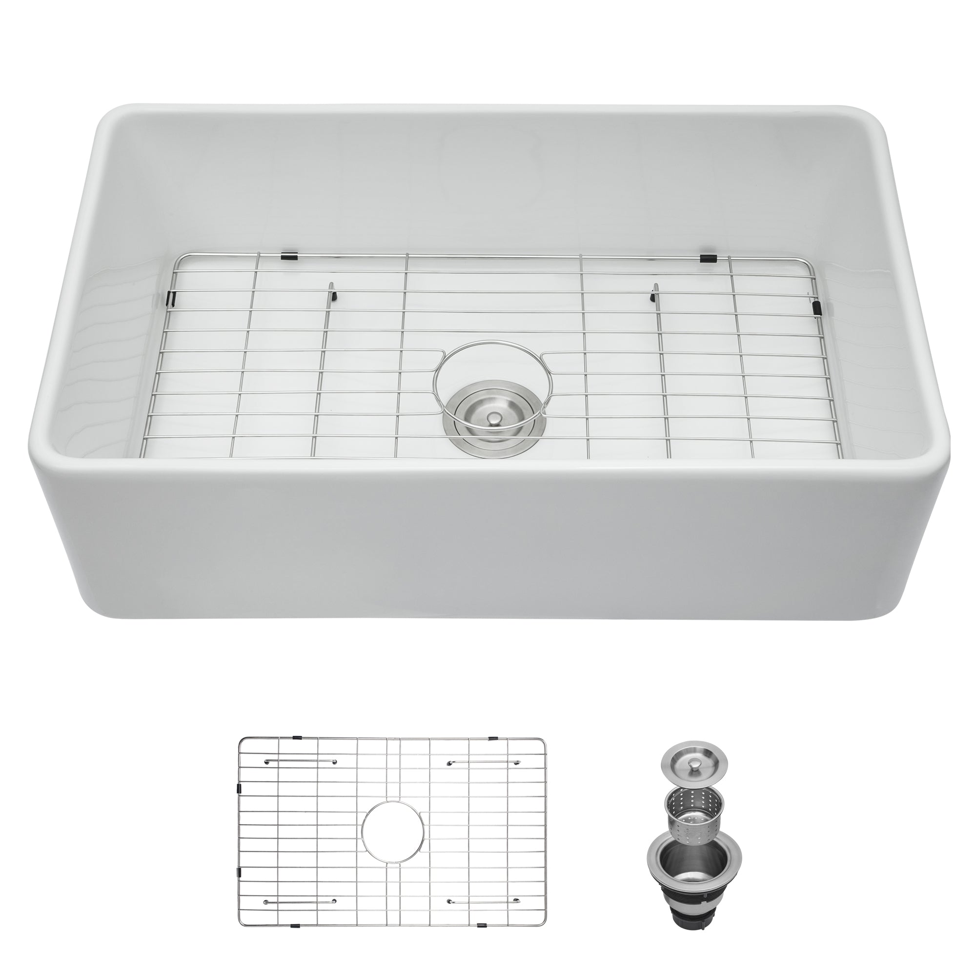 33 Inch White Farmhouse Kitchen Sink with Apron Front Ceramic Single Bowl, Durable and Stain Resistant for Modern Farmhouse Kitchens