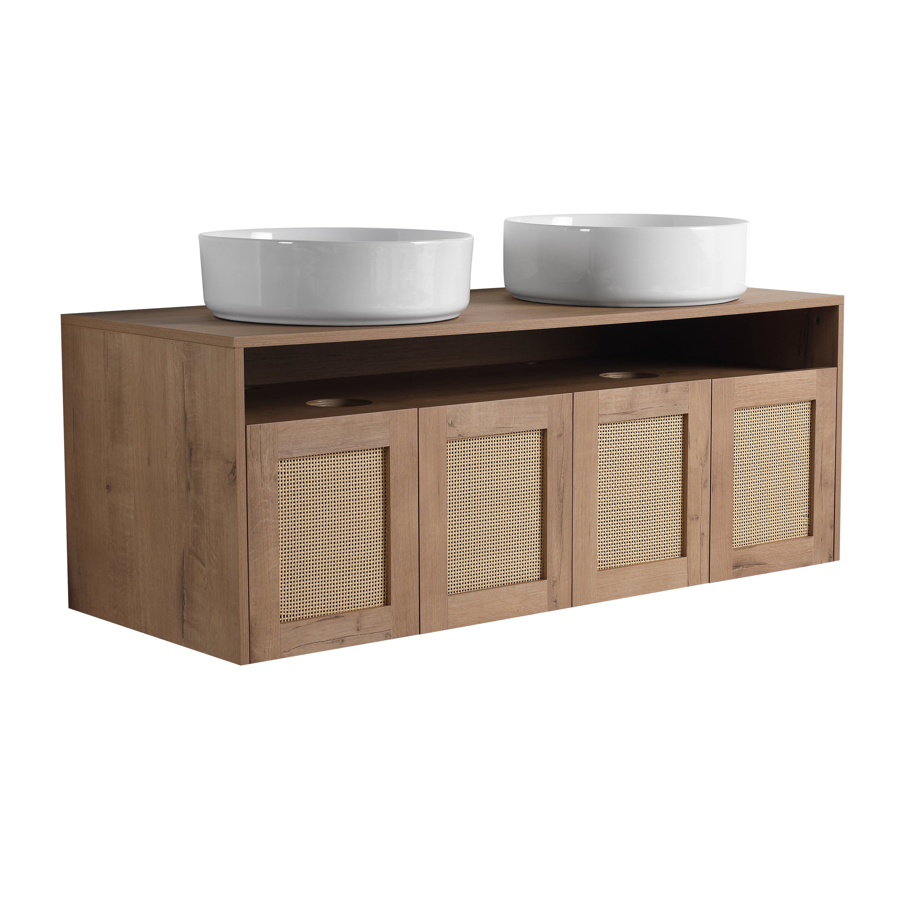48' Bathroom Vanity with White Ceramic Art Sink, 4-Soft Close Door, Float Mounting Design, Plywood (KD-Packing)