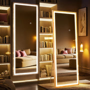 75x28 Inch Full Length Mirror with Lights, Full Body Dressing Standing, Hanging Mounted Mirror for Living Room Bedroom Cloakroom, Square White