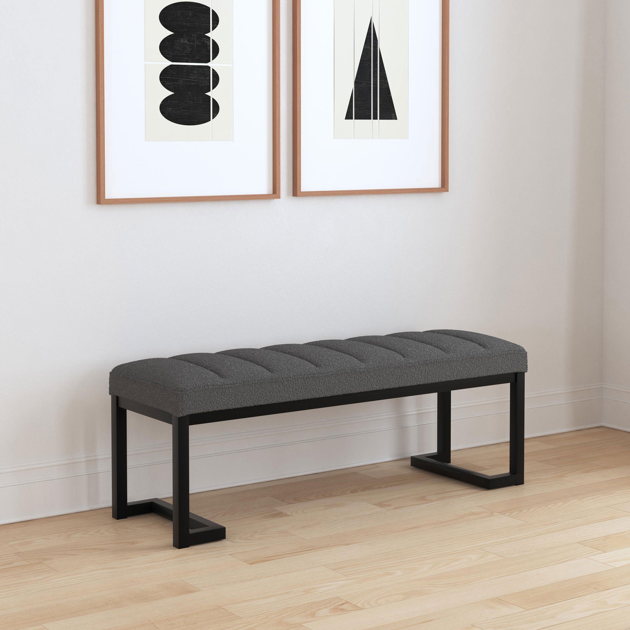 Mira Charcoal Boucle Upholstered Tufted Accent Bench