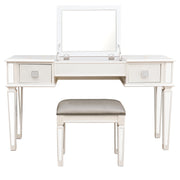 Elegant Mirrored Vanity Desk Set with Drawers and Flip-Up Mirror, Silver Finish, Glass and Wood, 54'' x 18'' x 30''