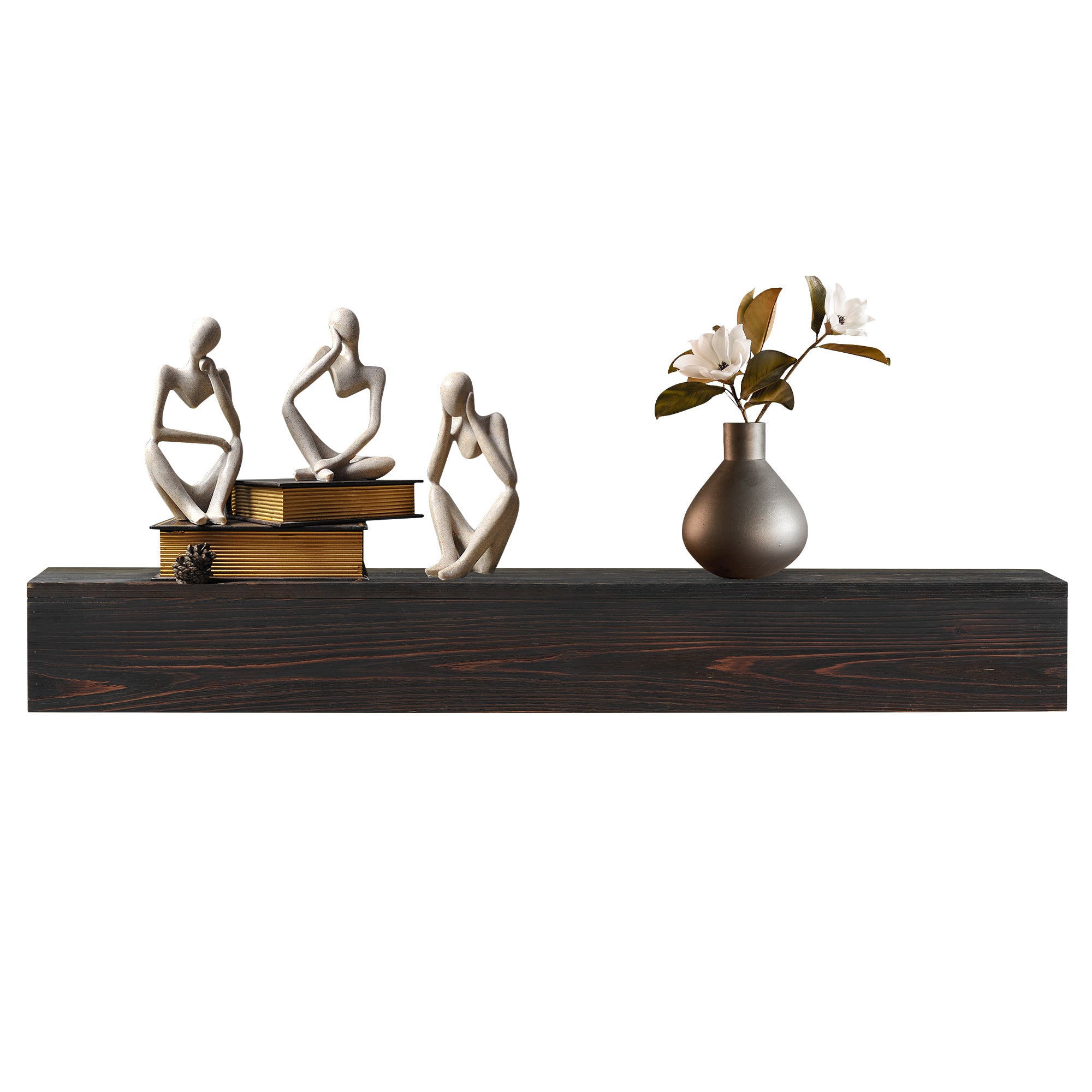 Rustic Style 48' Wood Fireplace Mantel, Wall-Mounted & Floating Shelf, Espresso Solid Wood