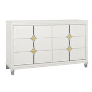 URIUNI Elegant Gold Dresser with Acrylic and Stainless Steel Accents in Solid Wood and MDF
