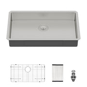 ADA-Compliant 30 Inch Undermount Kitchen Sink, 5.5-Inch Low Depth Single Bowl in Brushed Nickel, 16 Gauge T304 Stainless Steel