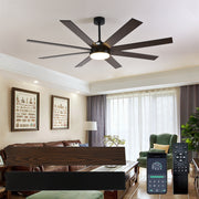 72' Ceiling Fan with Light, 6-Speed Remote Control, Reversible DC Motor, Modern 8 Blades with 6'/12'/19.5'  Downrods for Home or Commercial Black/Walnut