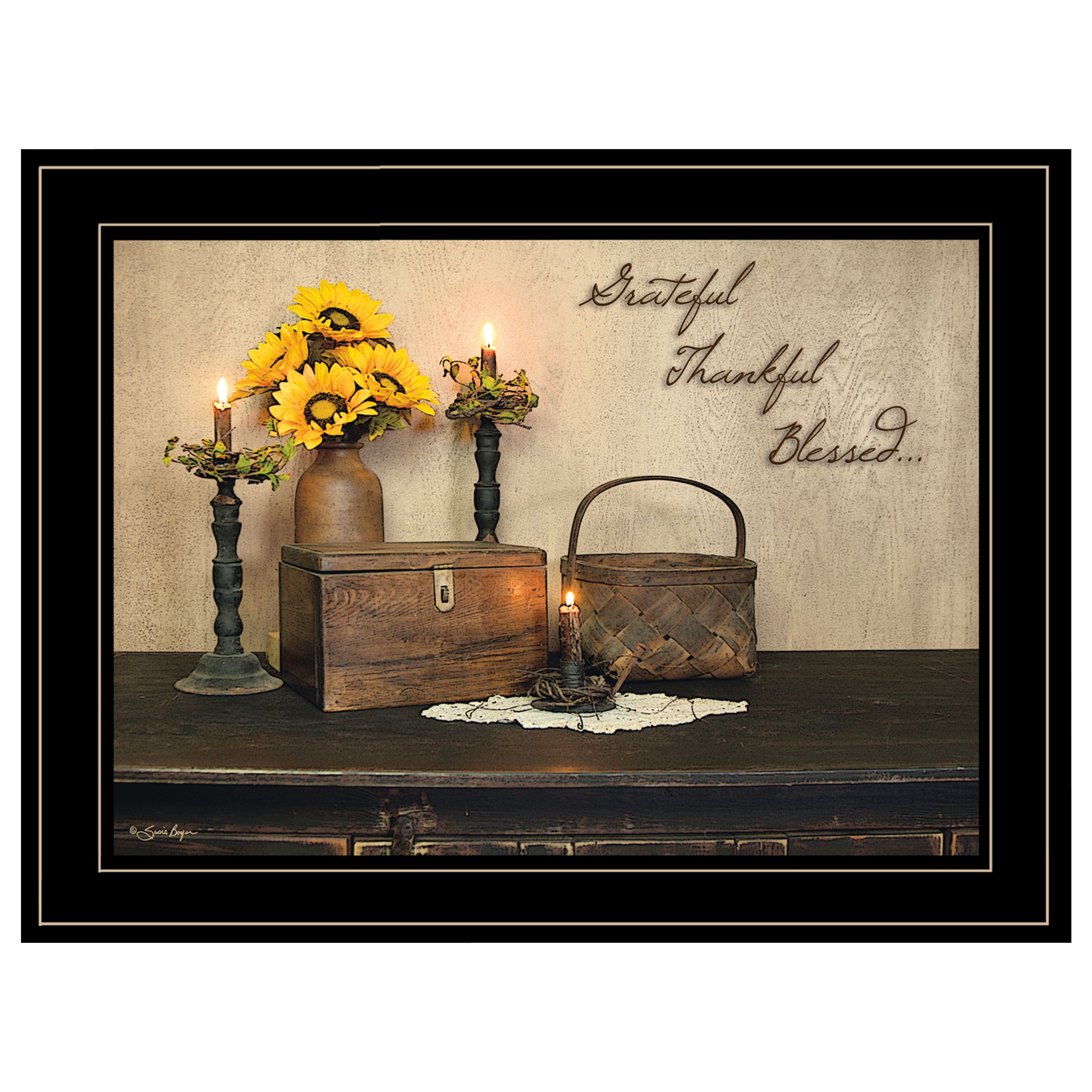 'Grateful, Thankful, Blessing' By Susie Boyer, Ready to Hang Framed Print, Black Frame