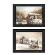 'Winter Reflections Collection' 2-Piece Vignette By John Rossini, Printed Wall Art, Ready To Hang Framed Poster, Black Frame