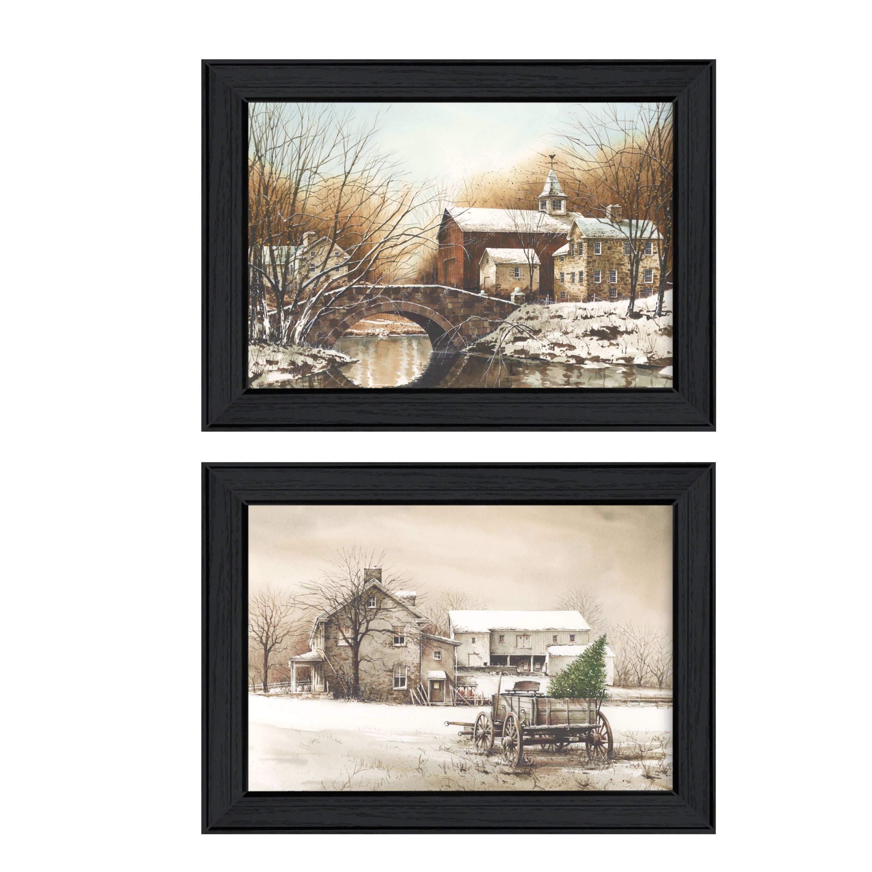 'Winter Reflections Collection' 2-Piece Vignette By John Rossini, Printed Wall Art, Ready To Hang Framed Poster, Black Frame