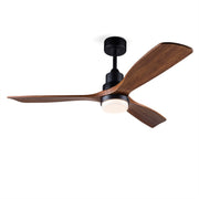Hot sales 52 Inch Modern Black Ceiling Fan With Light 3 Solid Wood Blades Remote Control Reversible DC Motor With Dimmable LED