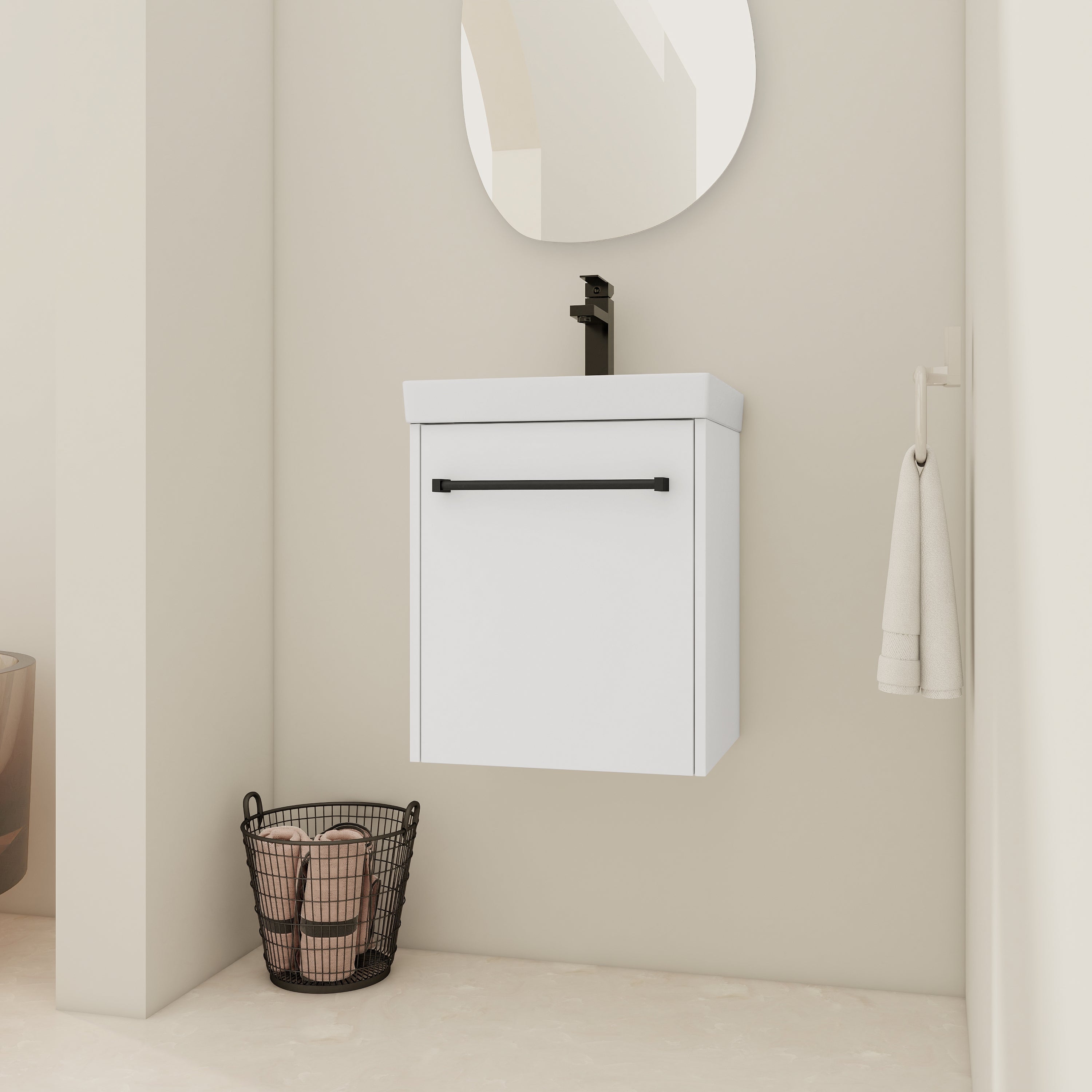 18'' Floating Wall-Mounted Bathroom Vanity with Ceramic Sink & Soft-Close Cabinet Door, For Small Bathroom