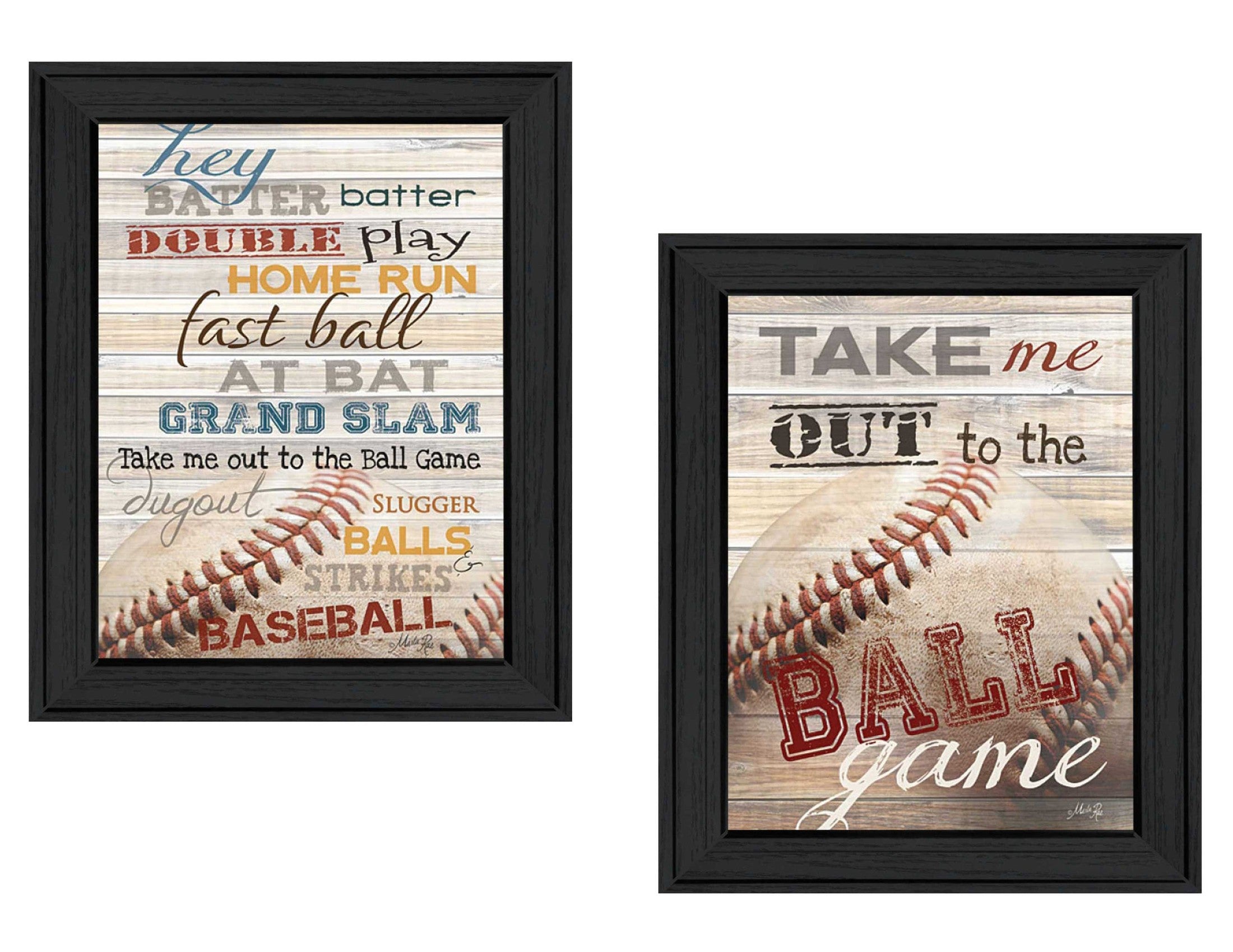 'Baseball Collection' 2-Piece Vignette By Marla Rae, Printed Wall Art, Ready To Hang Framed Poster, Black Frame