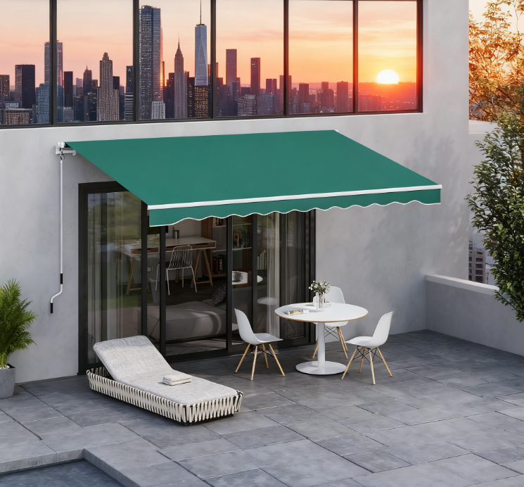 Retractable Awning, Patio Awnings, Sunshade Shelter w/ Manual Crank Handle