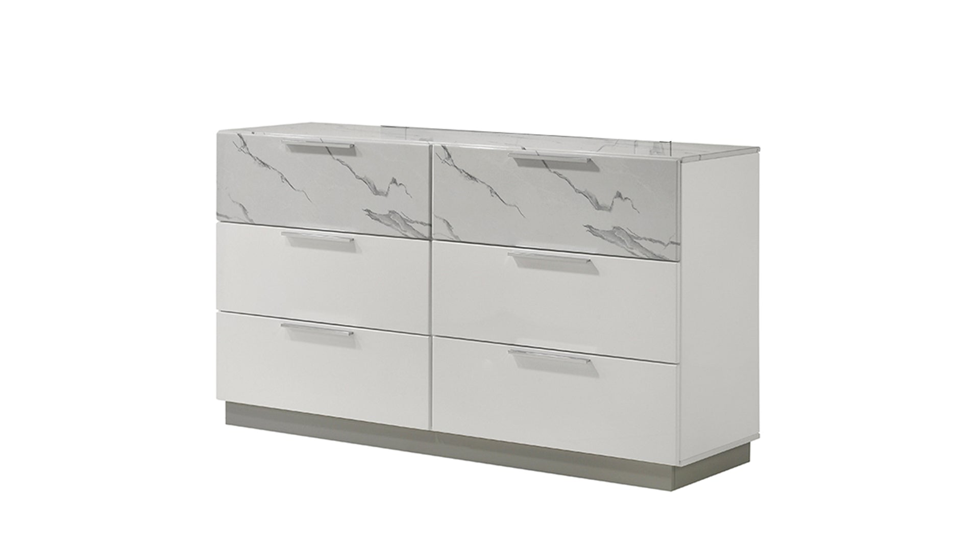 Mist Dresser White – Two-Tone High-Gloss Marble & Lacquer Finish with Six Spacious Drawers, Velvet-Lined Interiors (INCLUDES DRESSER ONLY)      same asG150108674  (NJ inventory)