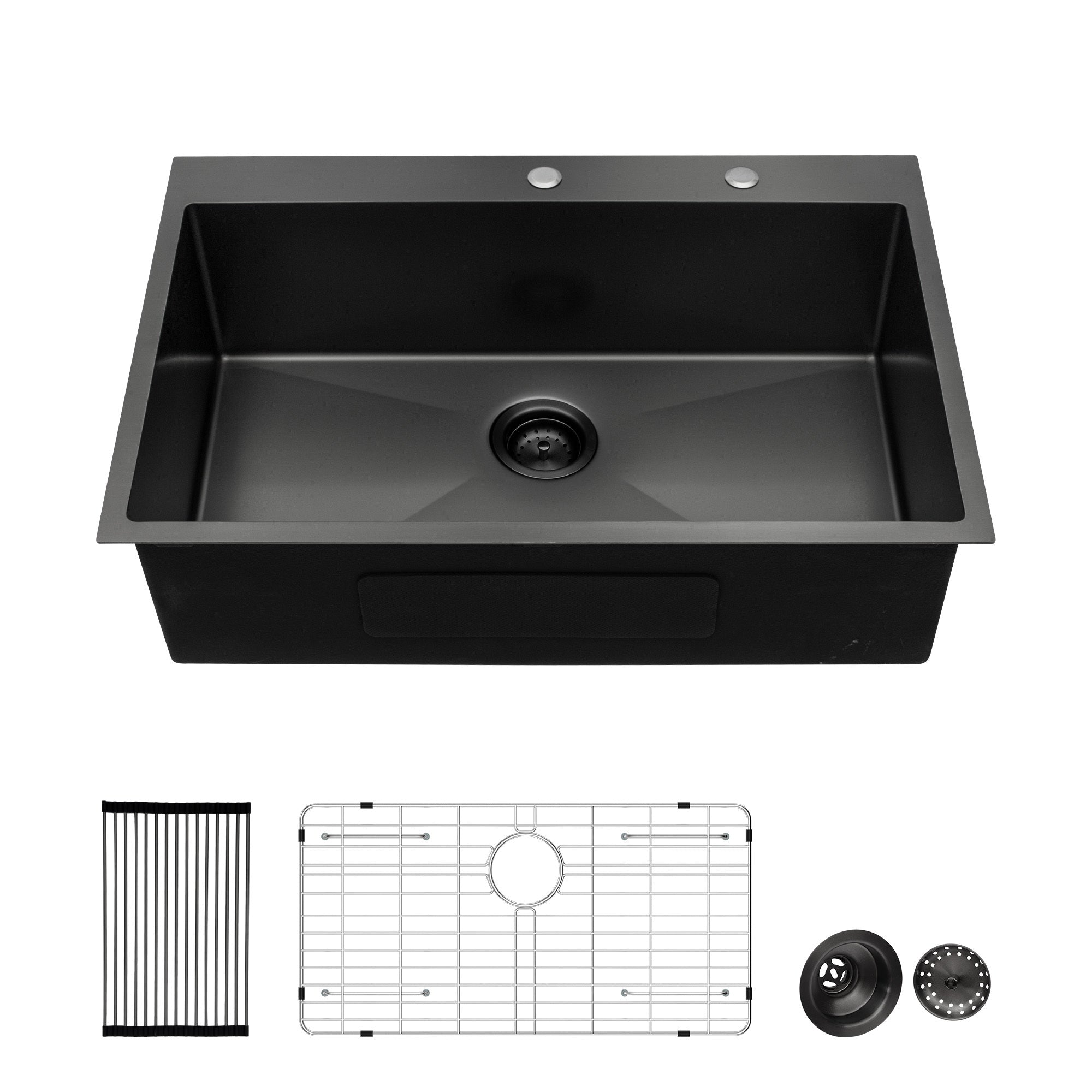 Gunmetal Black 28 x 22 Inch Drop-in Kitchen Sink with 16 Gauge Stainless Steel and Deep Single Bowl