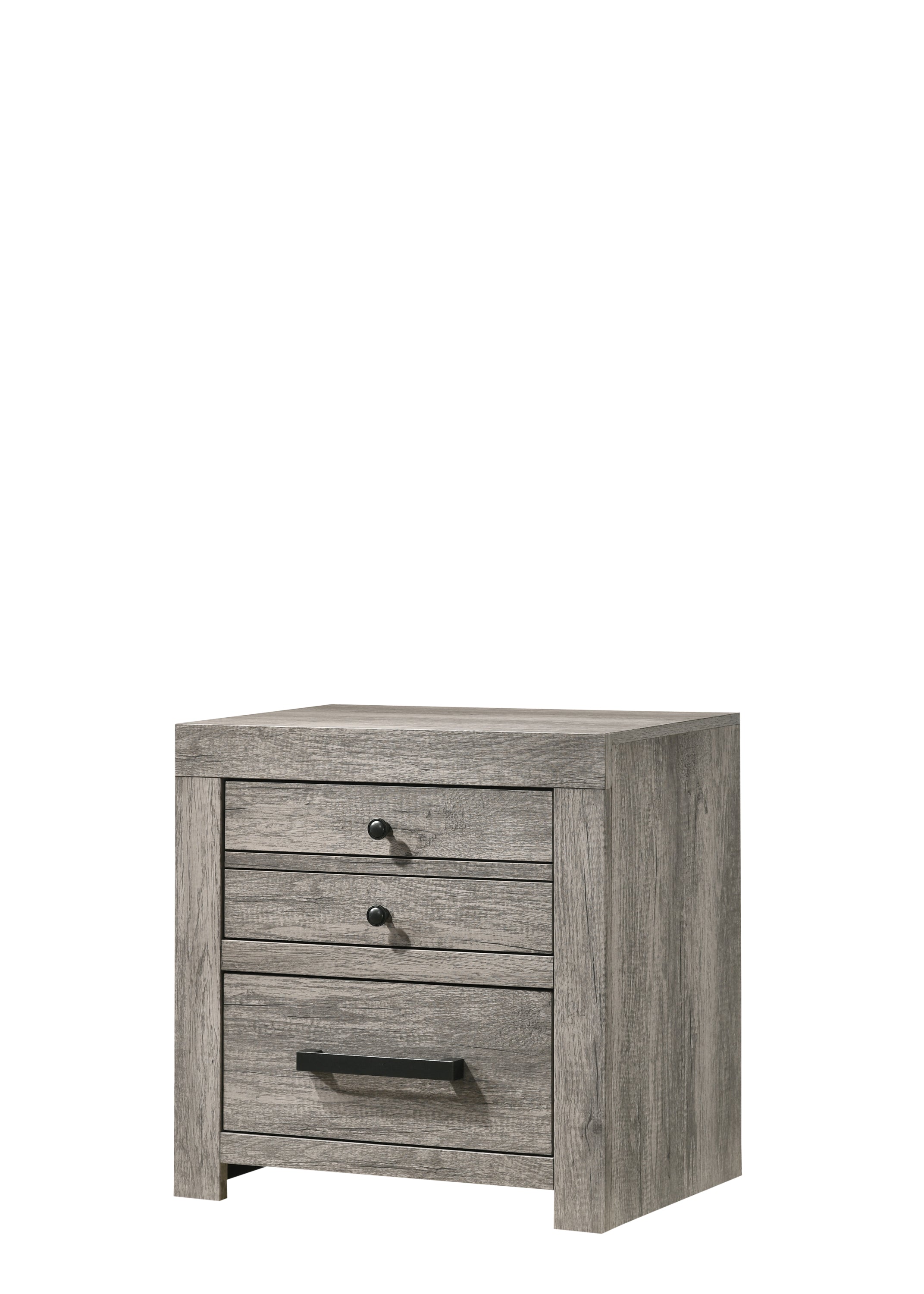1pc Rustic Charm Weathered Gray Finish Metal Handles Two Drawers Nightstand