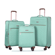 Softshell Suitcase Spinner Wheels Terylene Luggage Set Green 4-Piece Lightweight Durable