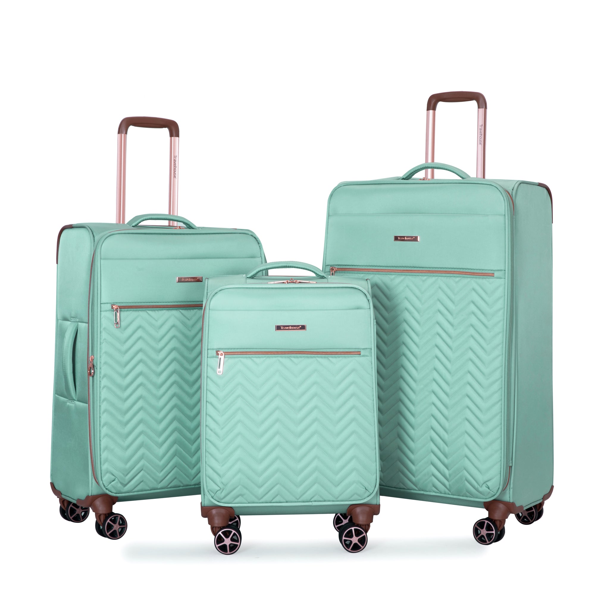 Softshell Suitcase Spinner Wheels Terylene Luggage Set Green 4-Piece Lightweight Durable