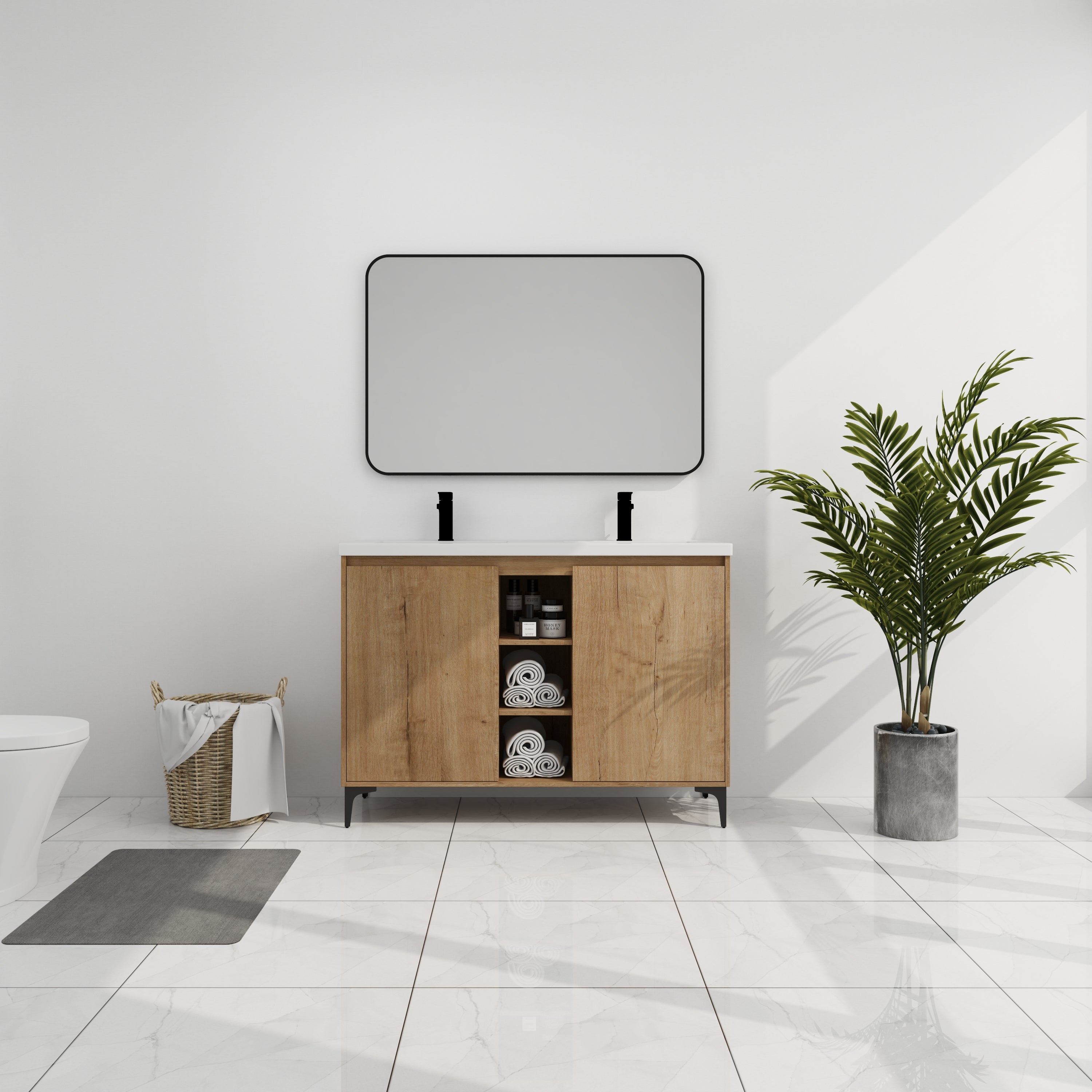48' Freestanding Bathroom Vanity With Double Sink, Soft Closing Door Hinge (KD-Package)-BVB07148IMOX-GRB4840D