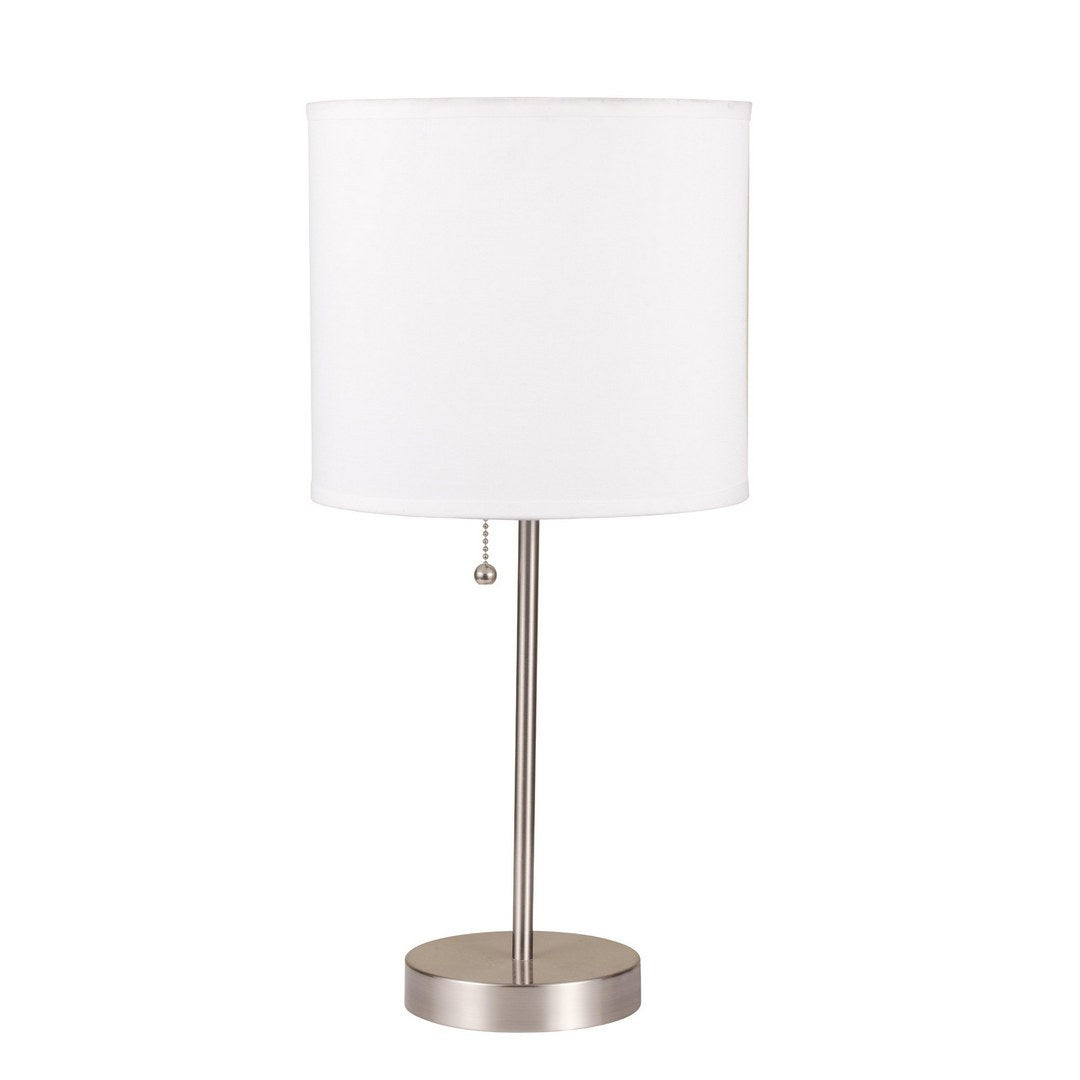 19' Tall Metal Table Lamp with Silver finish, White Shade