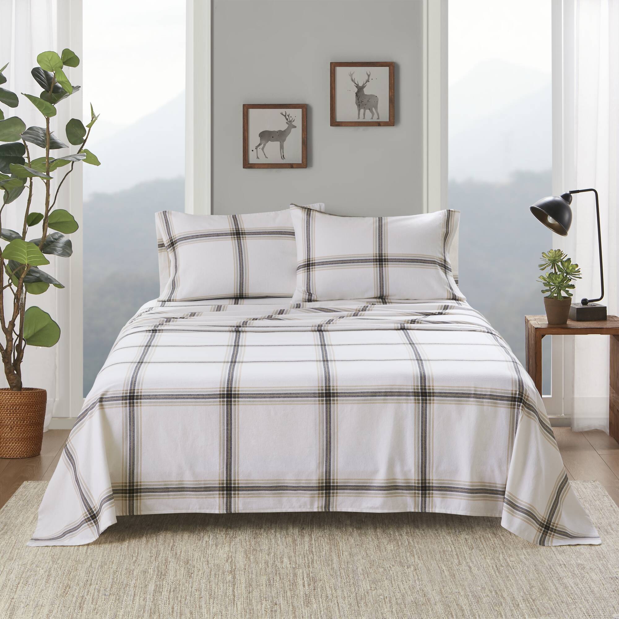 4 PCS Queen Sheet Set Tan Plaid