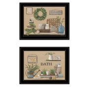 'Bath Time' 2-Piece Vignette By Pam Britton, Ready to Hang Framed Print, Black Frame