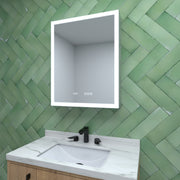 24 in. W x 30 in. H Rectangular Silver Aluminum Recessed/Surface Mount Right Medicine Cabinet with Mirror LED and Clock