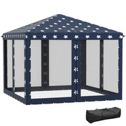 Outsunny 10' x 10' Pop Up Canopy Tent with Netting, Instant Gazebo, Ez up Screen House Room with Carry Bag, Height Adjustable, for Outdoor, Garden, Patio, American Flag