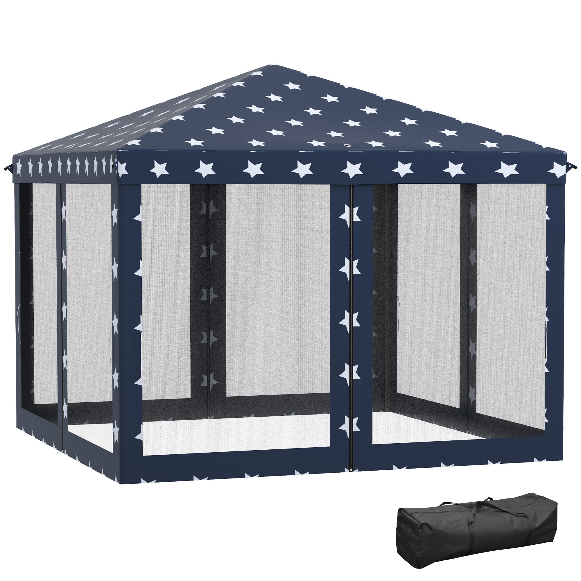 Outsunny 10' x 10' Pop Up Canopy Tent with Netting, Instant Gazebo, Ez up Screen House Room with Carry Bag, Height Adjustable, for Outdoor, Garden, Patio, American Flag