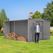 New Outdoor Storage Shed Has Two Functions:Metal Shed And Firewood Shed 14 ft x 12 ft, More Suitable For Winter , Grey
