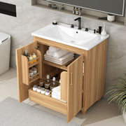 30' Bathroom Vanity with Sink Combo, Multi-functional Bathroom Cabinet with Doors and Drawer,  MDF Board, Natural