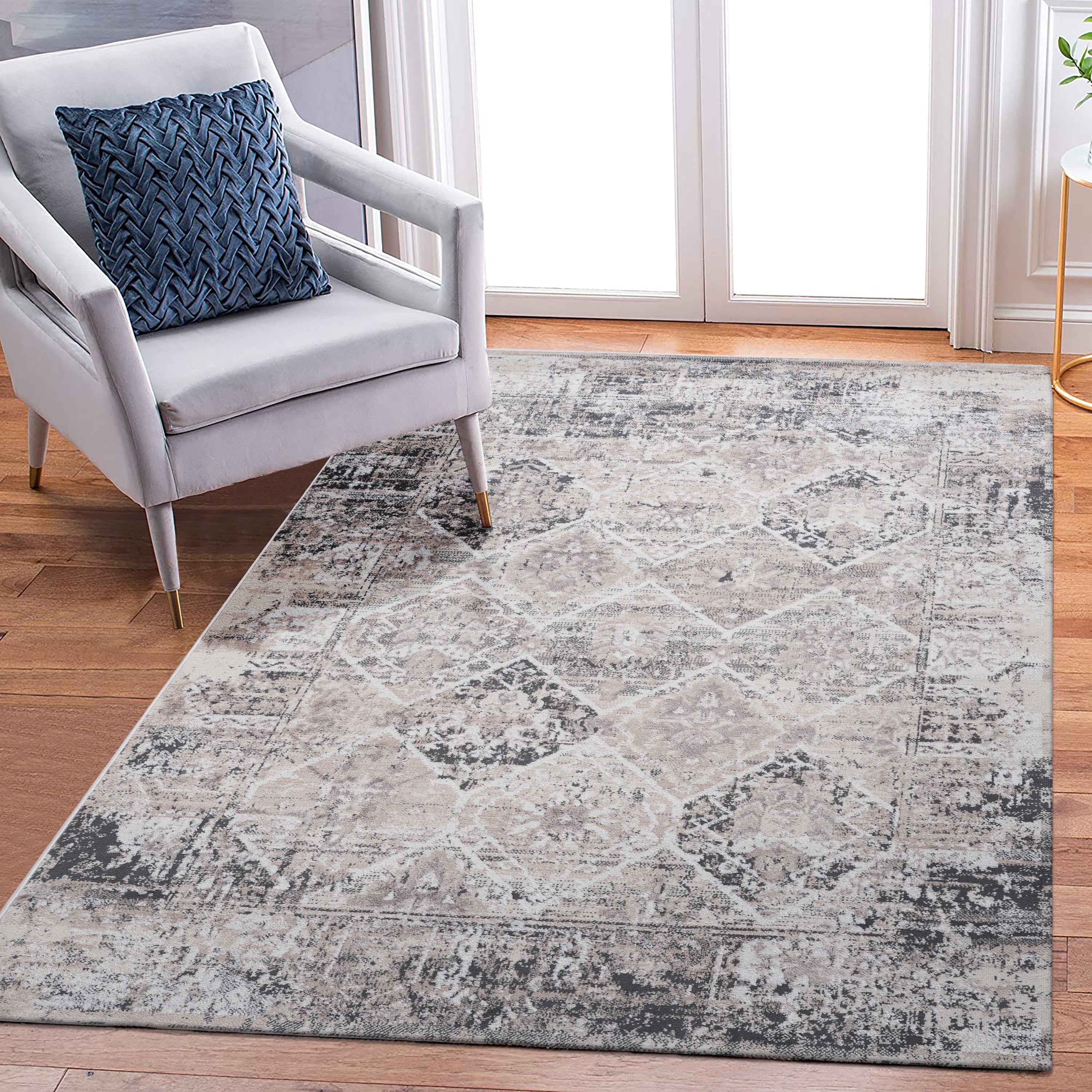 LOOM & LUXE Collection 5X7 Cream/Anthracite /Traditional Non-Shedding Living Room Bedroom Dining Home Office Stylish and Stain Resistant Area Rug
