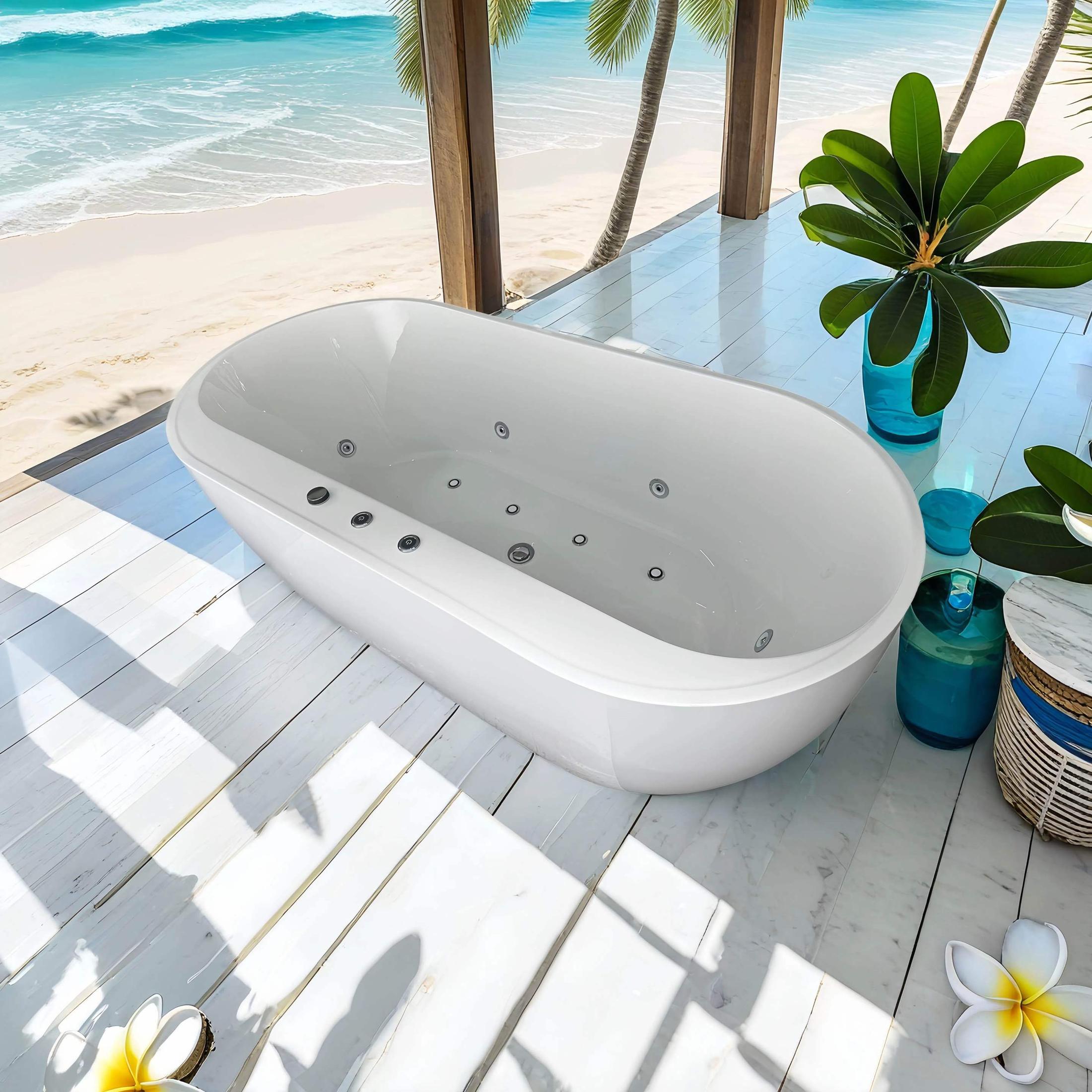 66-15/16' x 31-1/2' Whirlpool and Air Bath  Soaking Combination Tub with Adjustable Speed Air Blower and Air type control switch, White,AC-199B