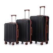 20'/24'/28' 3 pcs/set in ABS Spinner Wheel Luggage, Carry on Suitcase, Matching Color, TSA Combination Lock (Black Brown)