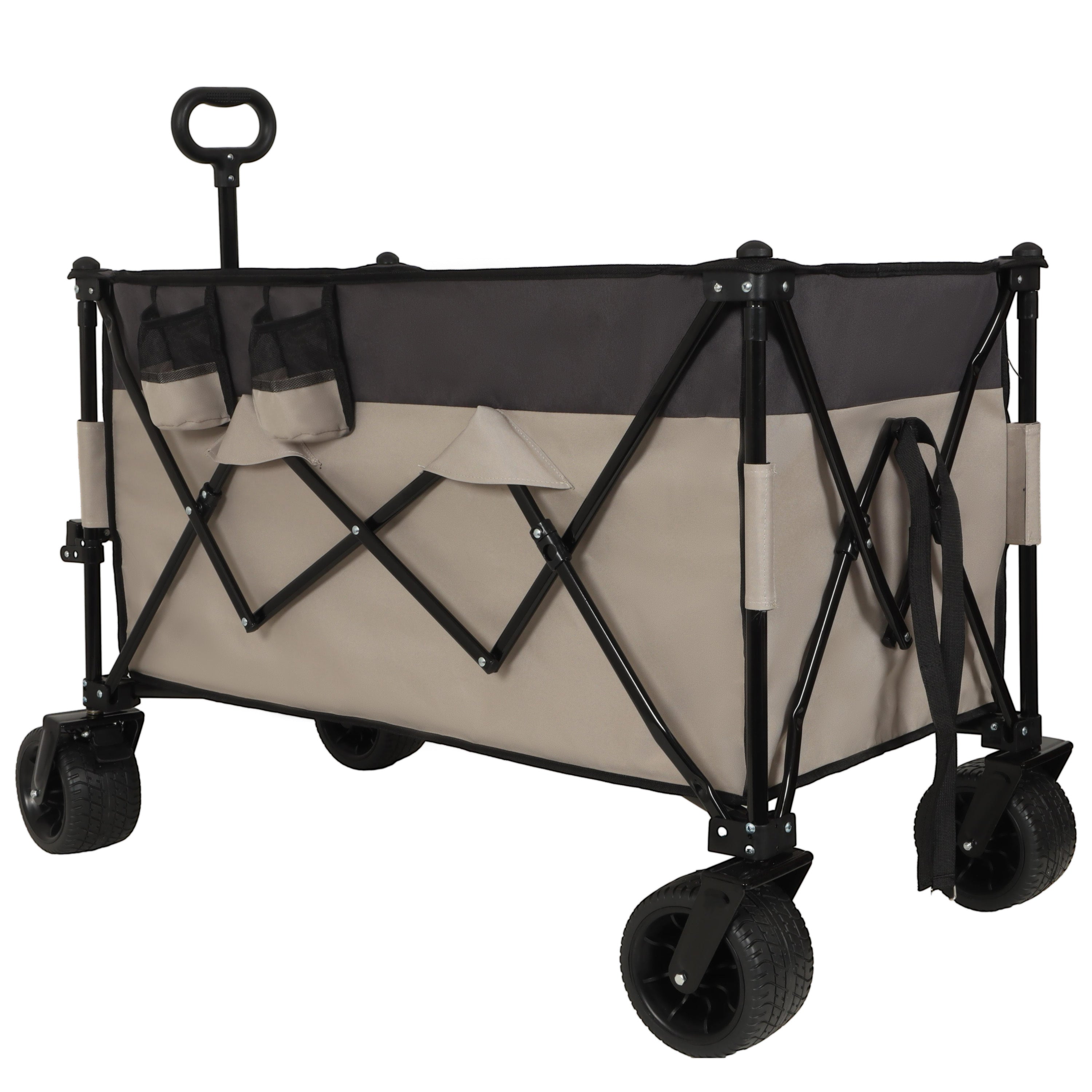 Extra large 300L Tall Heavy-Duty Folding Wagon Cart with 480lbs Capacity – All-Terrain Wheels, Side Pockets, Brakes & Drink Holders for Camping, Beach, Sports, Gardening, khaki- Gray