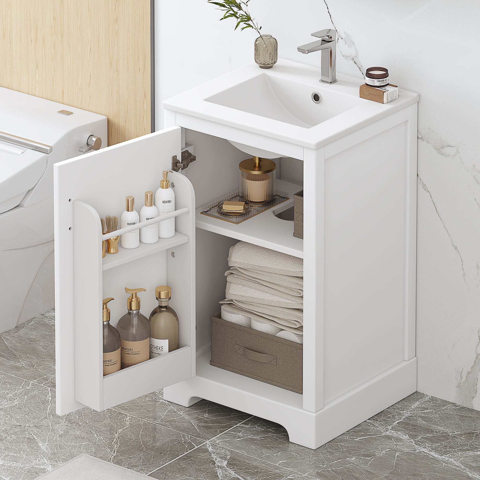 20' Bathroom Vanity with Sink, Bathroom Cabinet with Soft Closing Door, Storage Rack and Adjustable Shelve, White(Old SKU:N725P194160K)