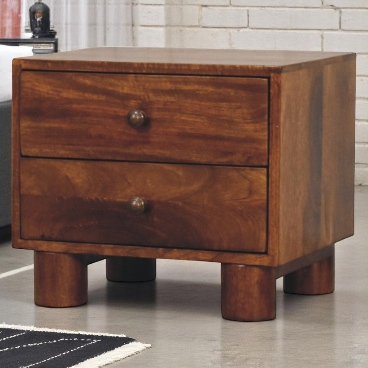 Solid Wood Tula 2-Drawer Chestnut Nightstand