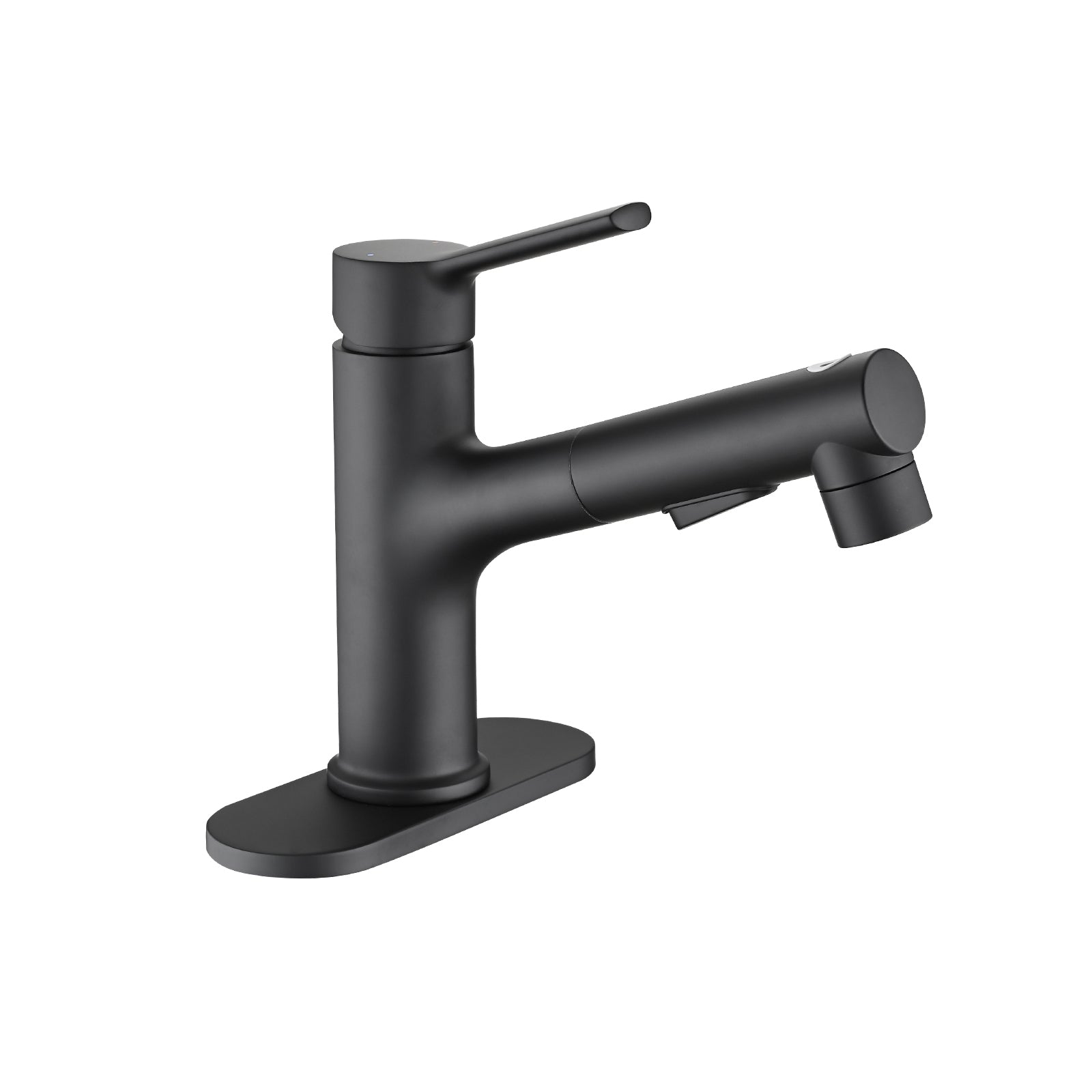 Bathroom Sink Faucet with Pull Out Sprayer, Single Handle Modern Bathroom Basin Faucet with Pop-up Sink Drain Stopper & Deck Plate,Matte Black