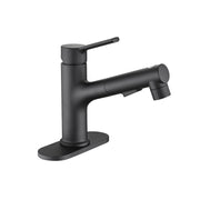 Bathroom Sink Faucet with Pull Out Sprayer, Single Handle Modern Bathroom Basin Faucet with Pop-up Sink Drain Stopper & Deck Plate,Matte Black