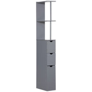 HOMCOM 54' Tall Bathroom Storage Cabinet, Freestanding Linen Tower with 2-Tier Shelf and Drawers, Narrow Side Floor Organizer, Grey