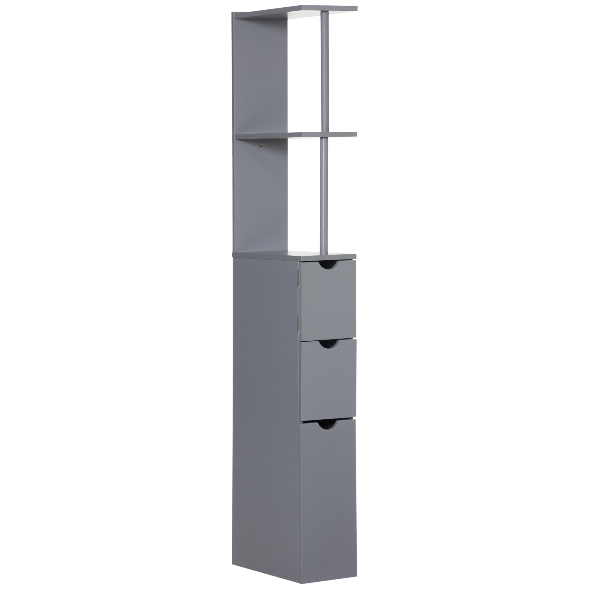 HOMCOM 54' Tall Bathroom Storage Cabinet, Freestanding Linen Tower with 2-Tier Shelf and Drawers, Narrow Side Floor Organizer, Grey