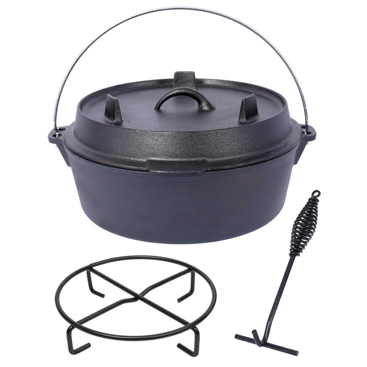 Pre-Seasoned Cast Iron Dutch Oven with Skillet Lid for Outdoor Cooking, Black Iron, 8 Quart