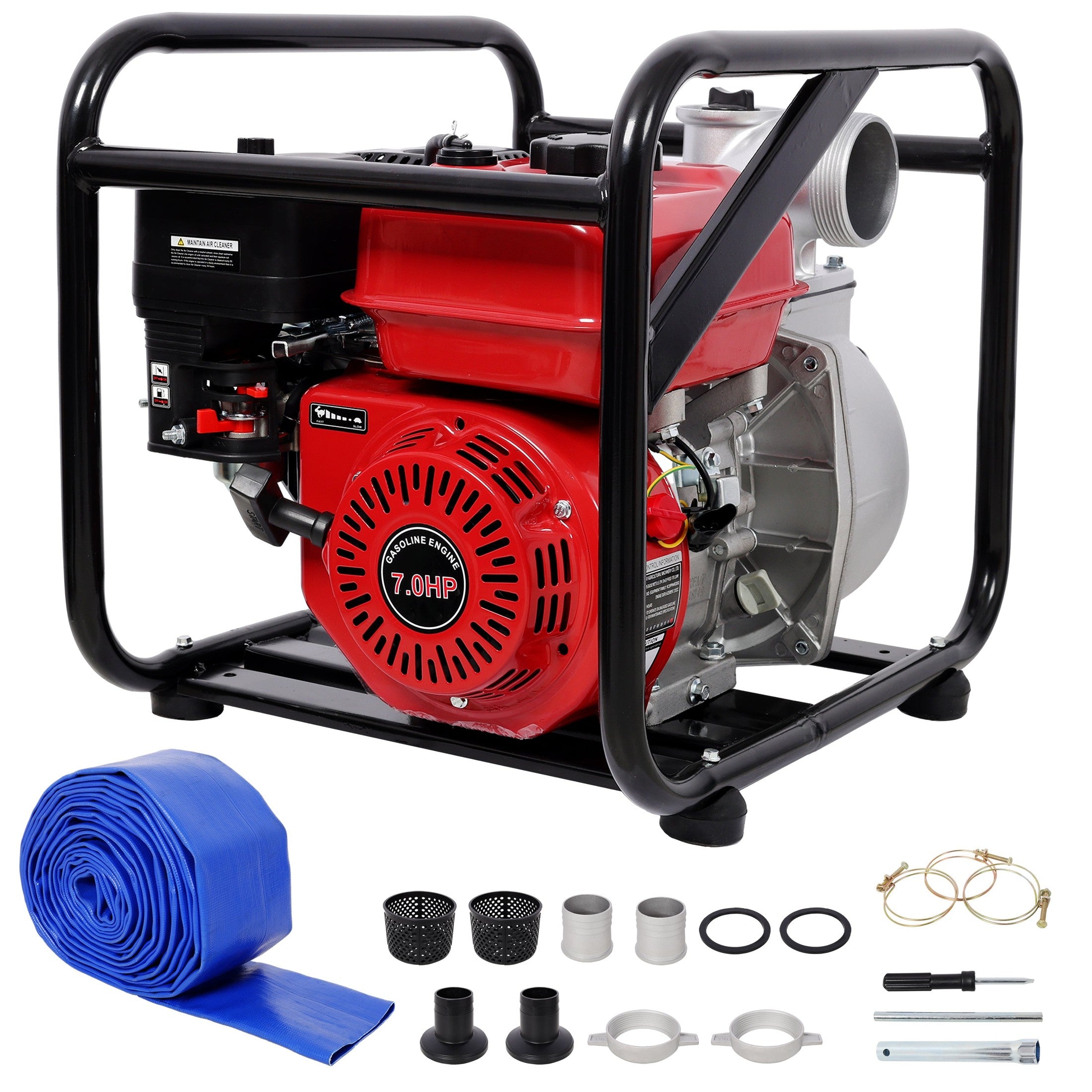 Gasoline Powered Water Pump 3' Inlet & Outlet, 264GPM Flow, 7HP Engine, Black & Red, Steel
