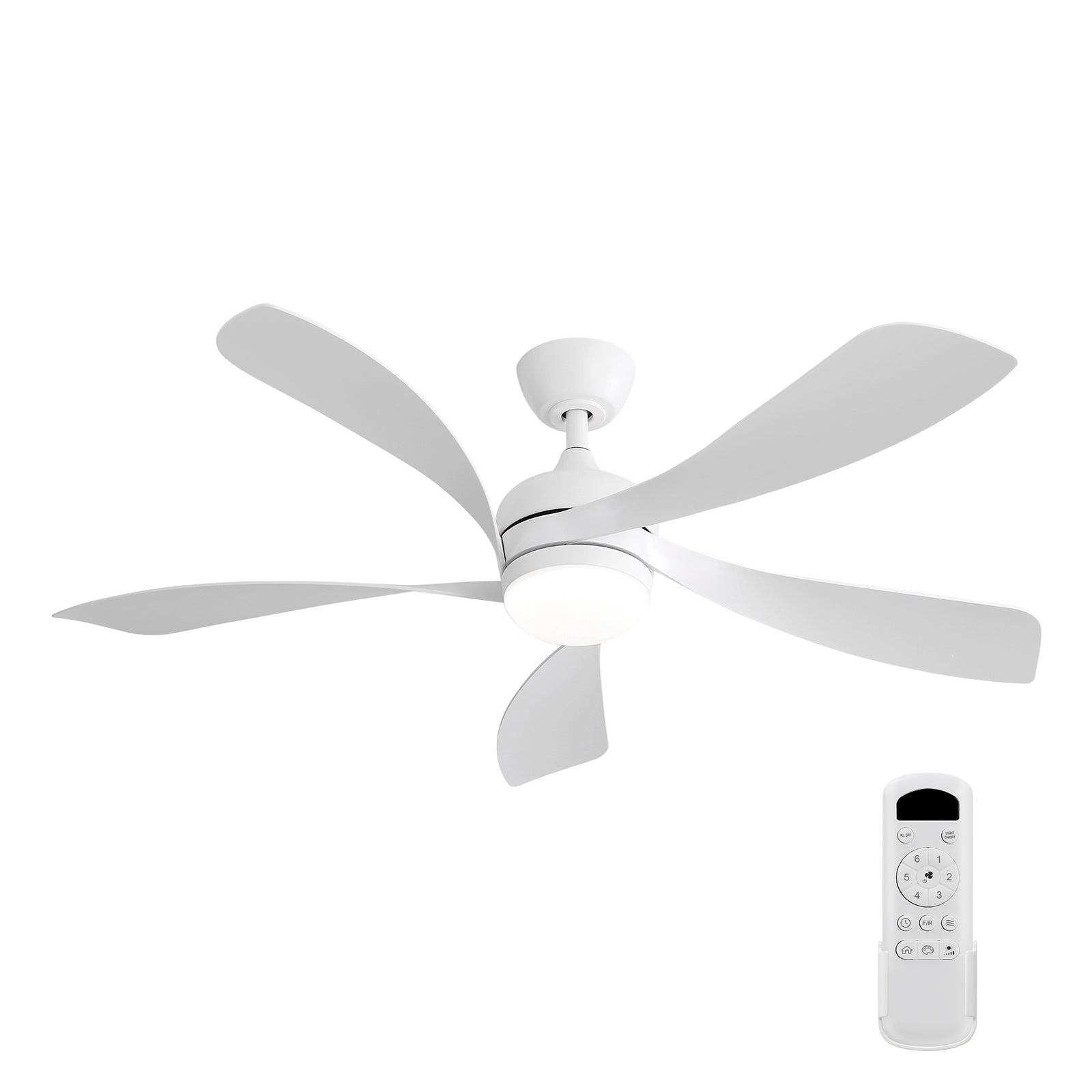 (Same as W882P146902) 52 Inch Modern Led Ceiling Fan With 3 Color Dimmable 5 ABS Blades Remote Control Reversible DC Motor White For Bedroom