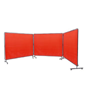Welding Screen with Frame, 6' x 8' 3 Panel Welding Curtain Screens, Flame-Resistant Vinyl Welding Protection Screen on 12 Swivel Wheels (6 Lockable), Moveable & Professional for Workshop, Red