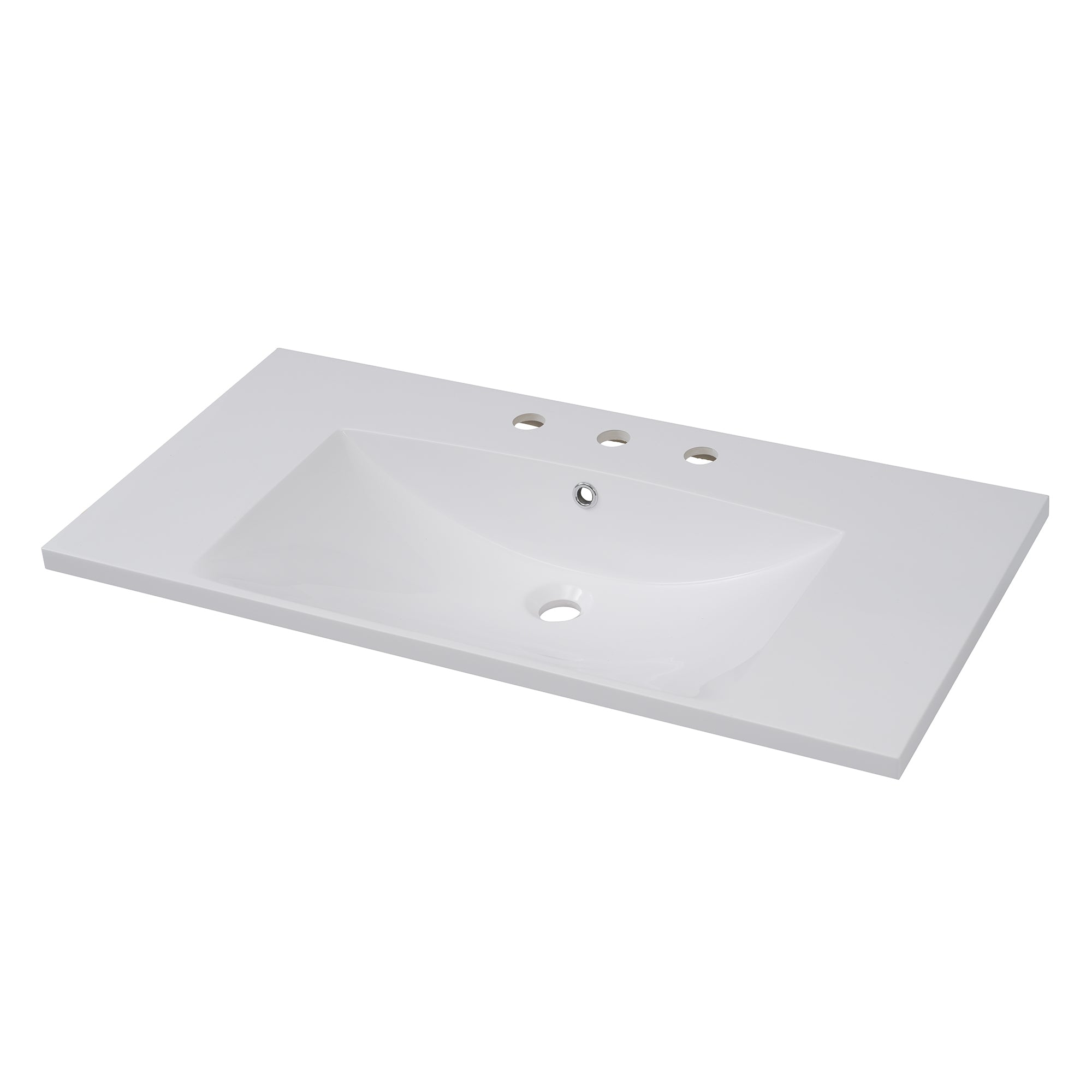 36''x18'' Bathroom Sink with Three Holes (8' Centerset), Resin Bathroom Vanity Sink Top with Overflow, Drop in Bathroom Vessel Sink Rectangle Ideal for Small Spaces, White