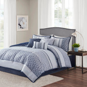 7 Piece Jacquard Comforter Set Navy Cal King