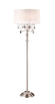 62' Tall Metal Floor Lamp w/ Silver finish and Crystal Accents, White Shade
